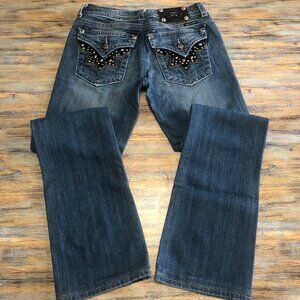 Miss Me Jeans Boot Cut Studded Rhinestone Embellished Blue Womens Size 28